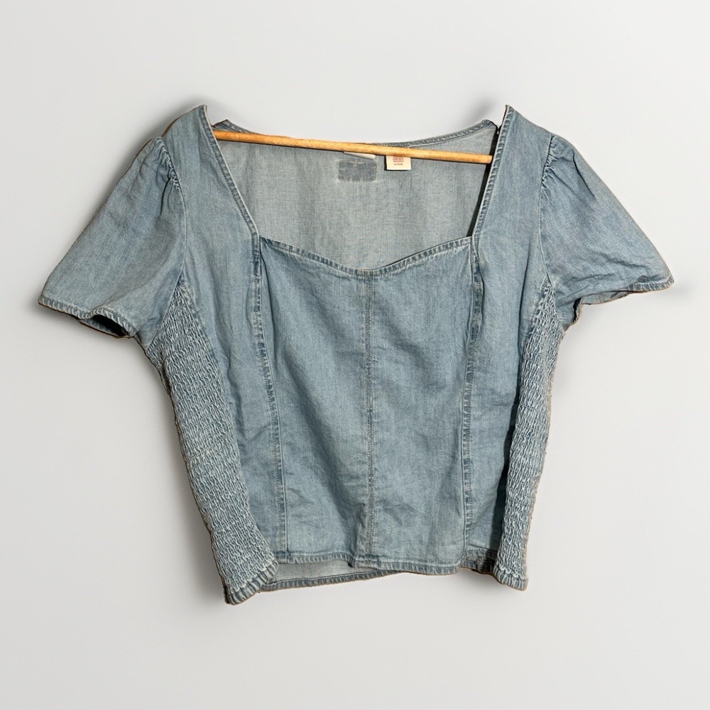 Levi's Ophelia Short Sleeve Denim Corset Top Women's XL Stretch Blue